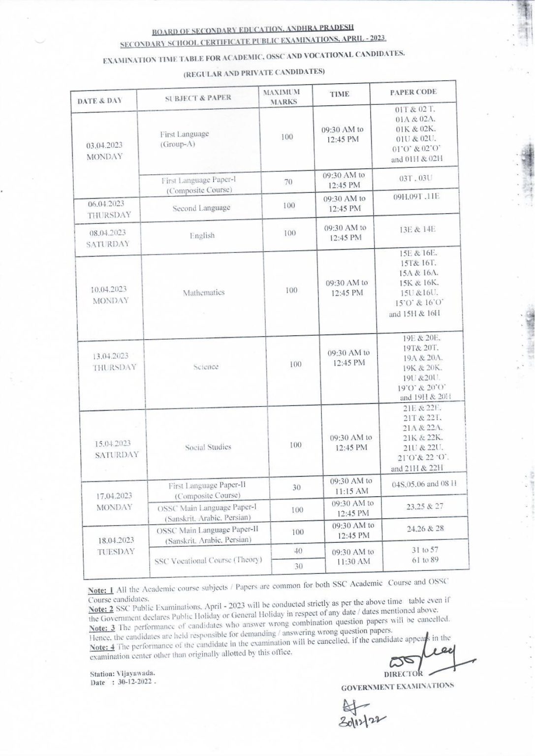 AP SSC Supplementary Time Table 2024 Download BSEAP Board 10th Class