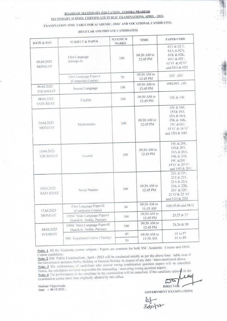 AP SSC Supplementary Time Table 2024 Download BSEAP Board 10th Class